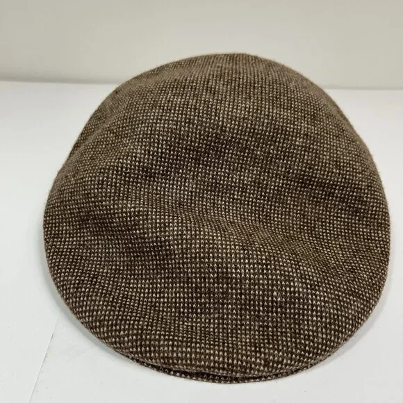 Vtg KANGOL Tweed Wool Flat Newsboy Galway Cap Birdseye Hat Brown Wool England XL